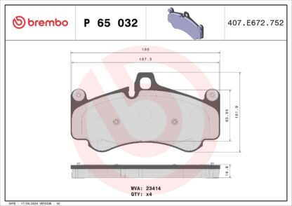 Sada brzdových destiček, kotoučová brzda BREMBO P 65 032