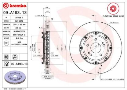 Brzdový kotouč BREMBO 09.A193.13